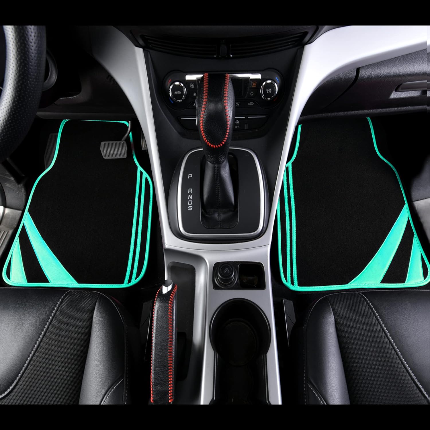 CAR PASS Beige Car Floor Mats, Edge Leather Car Mats with Double Stitch Line and Anti-Slip Backing Design, Fit 95% Automotive,SUVS,Sedan,Vans (Pure Beige)