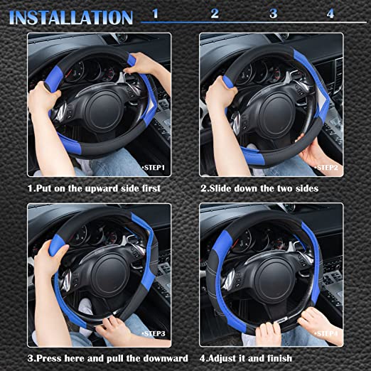 Rainbow Steering Wheel Cover with PVC Leather Universal Fits for Truck,SUV,Cars-Sporty-Black Blue