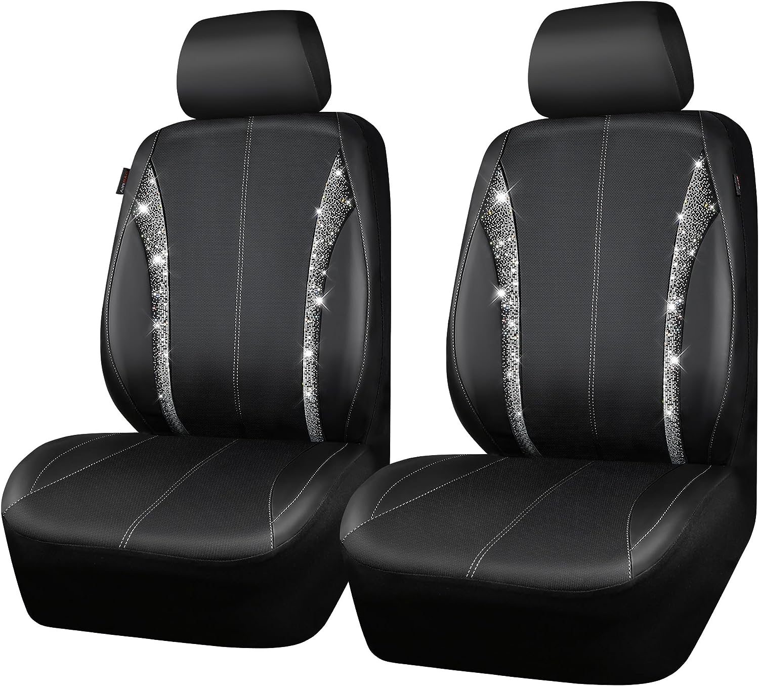 Bling Car Seat Cover Shining Rhinestone Diamond Bucket Universal Two Front Faux Leather Seat Covers-Silver
