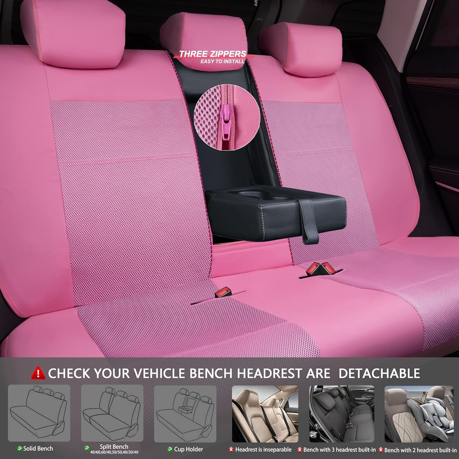 CAR PASS Barbie Pink Leather Seat Cover Automotive Breathable Universal Car Seat Cover Set Package-Super 5mm Sponge Inside,Airbag Compatible, Interior Cover Cute for Women Car Truck Van (Pink)
