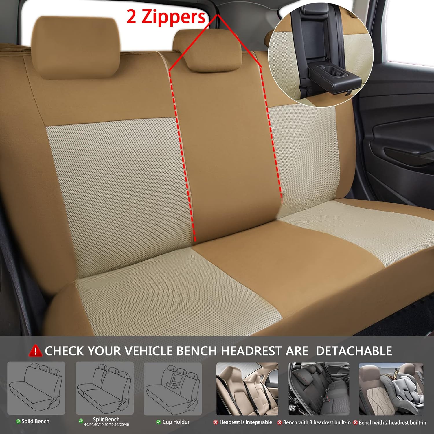 CAR PASS Seat Cover Full Sets and car mats & Steering Wheel Covers, 3D Air Mesh Car Seat Cover with 5mm Composite Sponge Inside,Airbag Compatible Universal Fit for SUV,Vans,sedans, Trucks, (Beige)