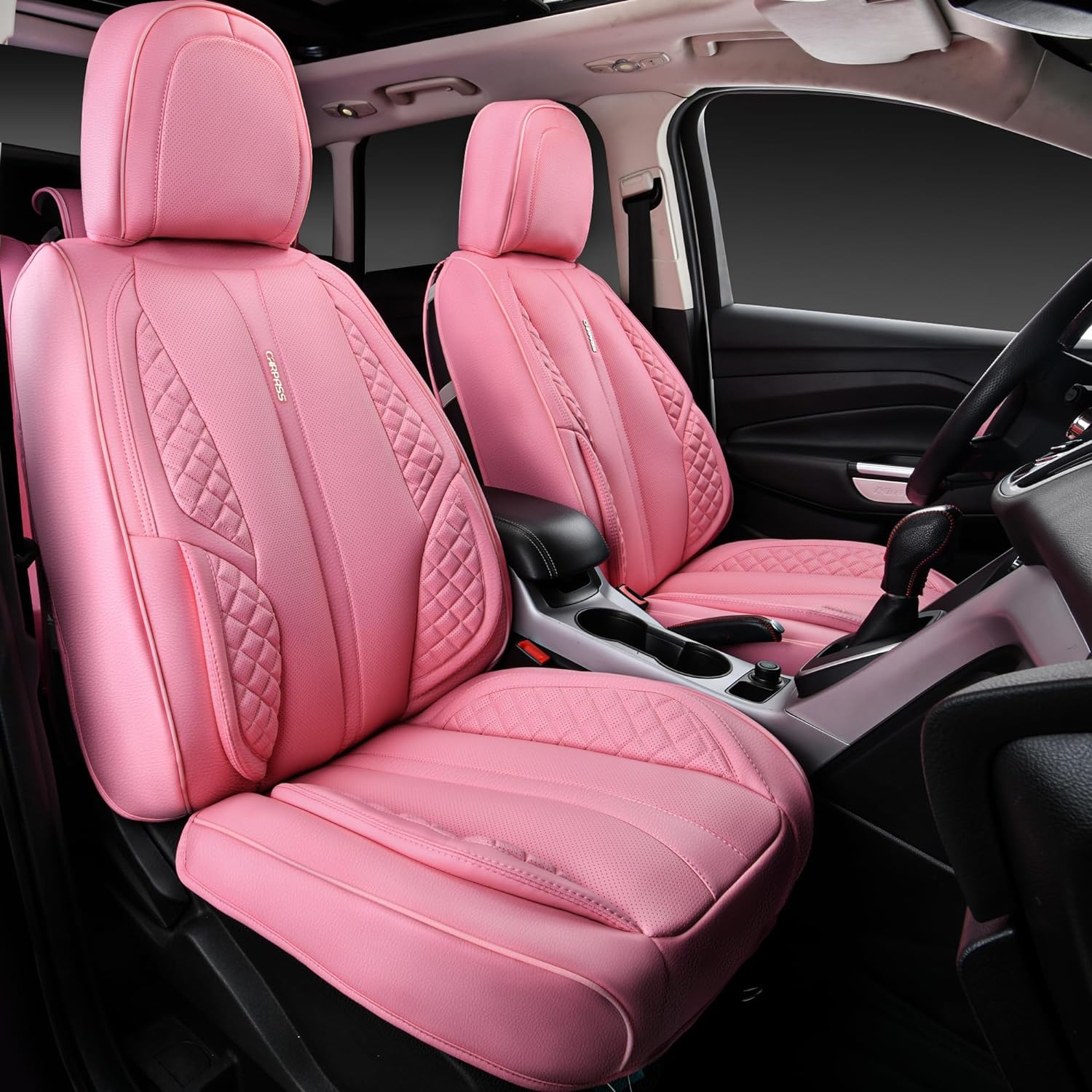 CAR PASS Barbie Pink Nappa Waterproof Leather Car Seat Covers Full Sets Cushion Breathable Protector Universal Fit for Car Sedan SUV Pickup Truck