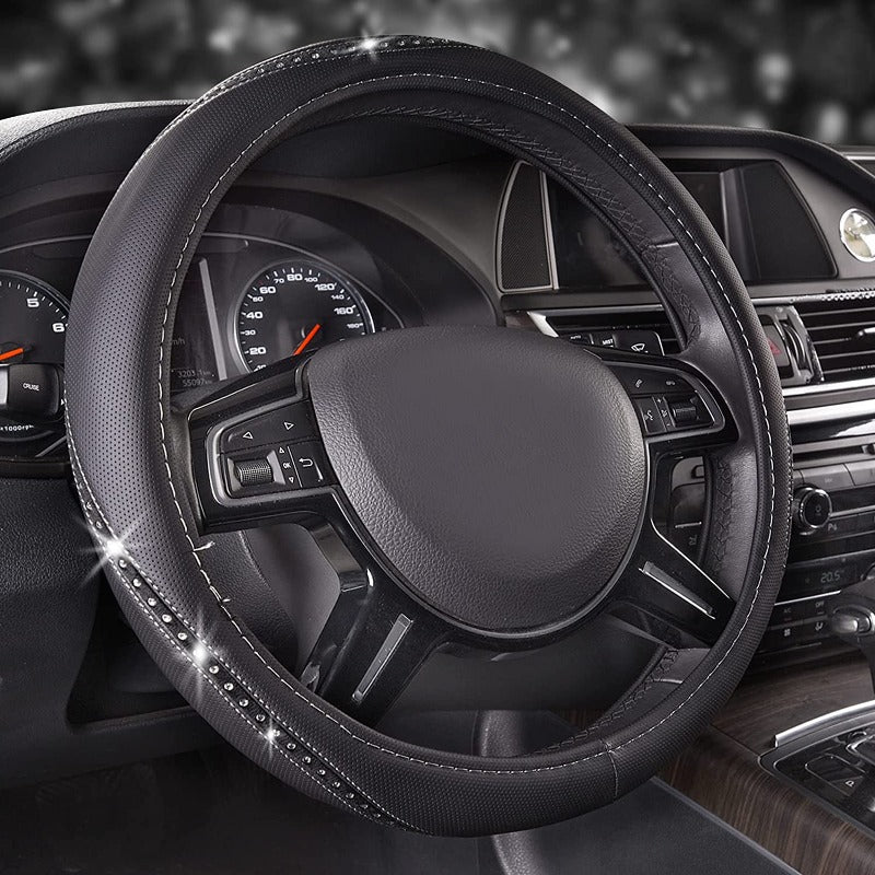 Pretty Rhinestone Leather Universal Steering Wheel Cover,Fit for Car, Suvs,Sedans,Truck CAR PASS