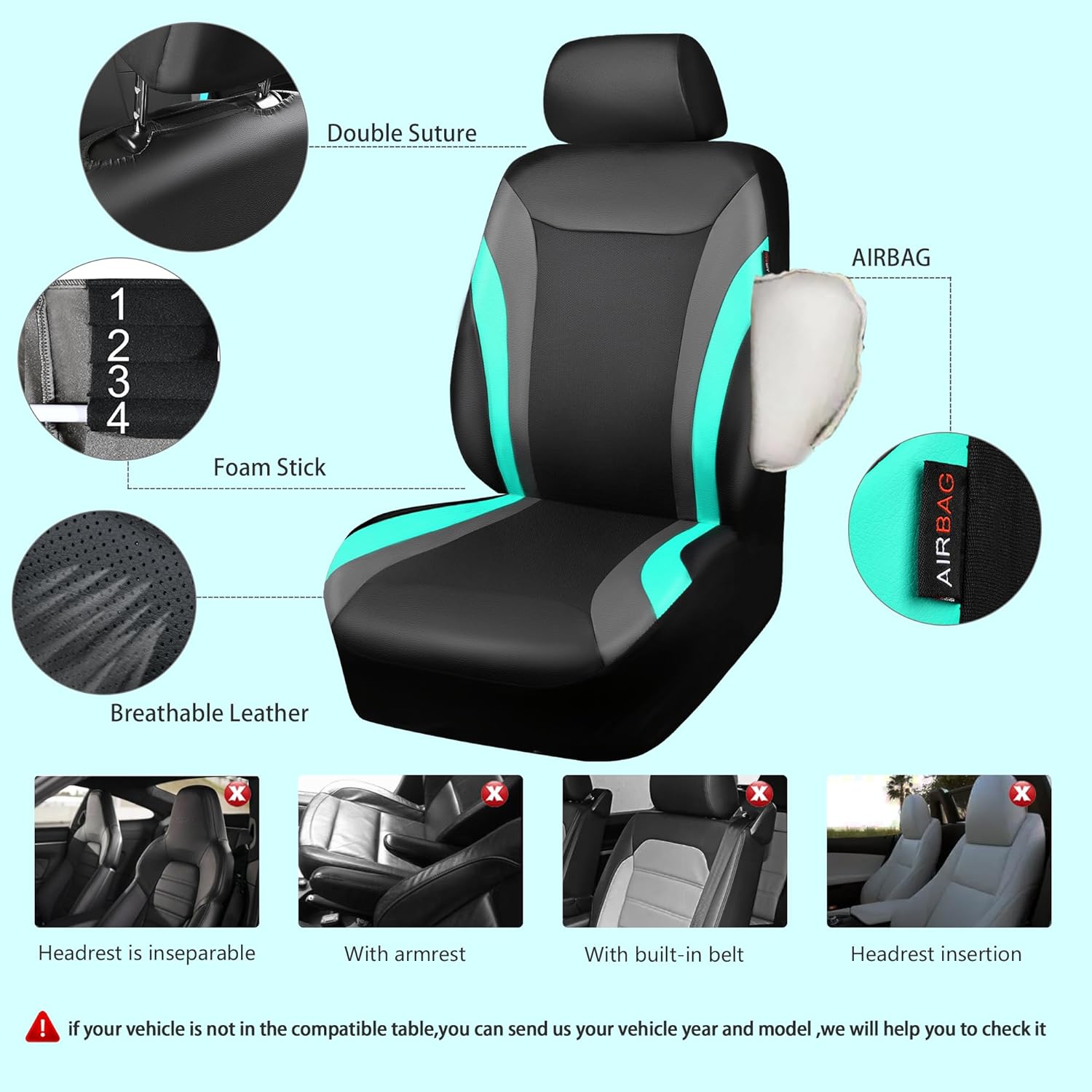 CAR PASS Leather Car Seat Covers Full Set,Waterproof Automotive Seat Covers for Cars SUV Sedan Truck,Airbag Compatible,5mm Composite Sponge,Sporty Universal Fit for Cute Women Girl (Black Purple)