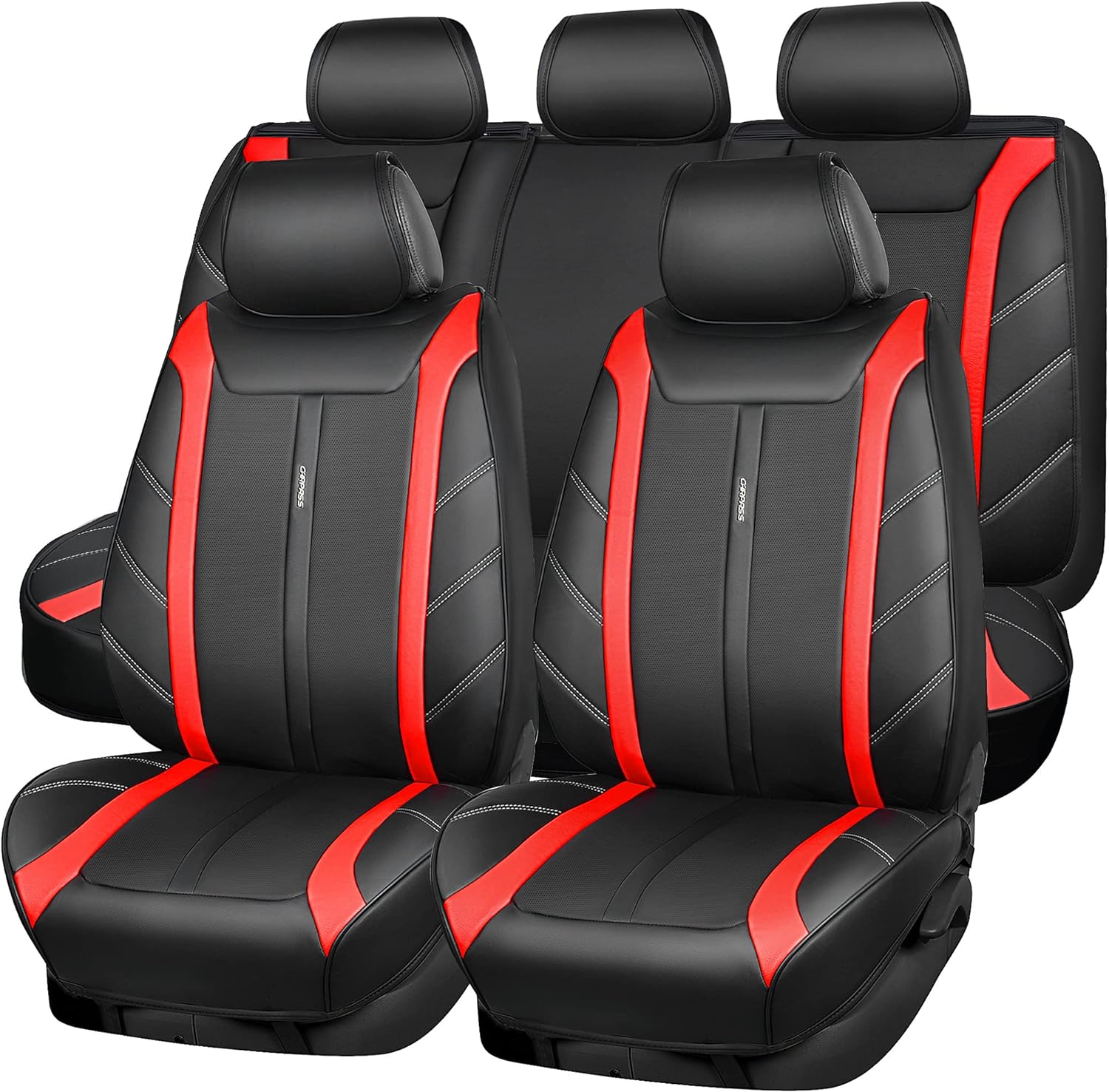 CAR PASS Leather Seat Cover Full Set Luxury Sporty Cushioned. Universal Waterproof Lychee Leatherette Car Seat Covers Fit for Most Sedans,SUV,Truck,Automotive Black and Fluorescent Green