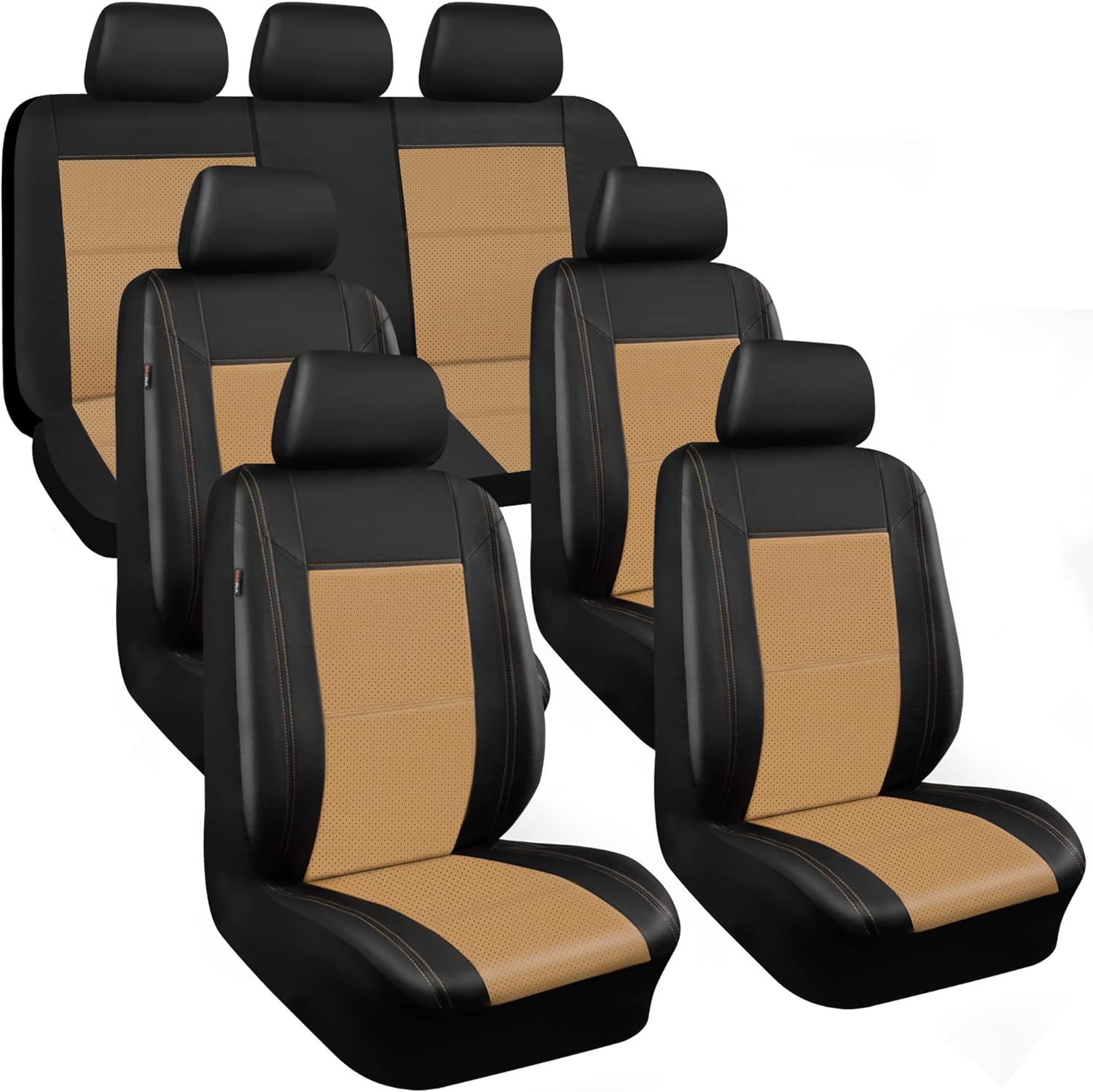 CAR PASS Three Row Car Seat Covers with 7 Headrests Universal Fit Seat Cover Set for Cars Auto Trucks SUV Airbag Compatible and Rear Split 7 Passenger Seat Covers Full Set