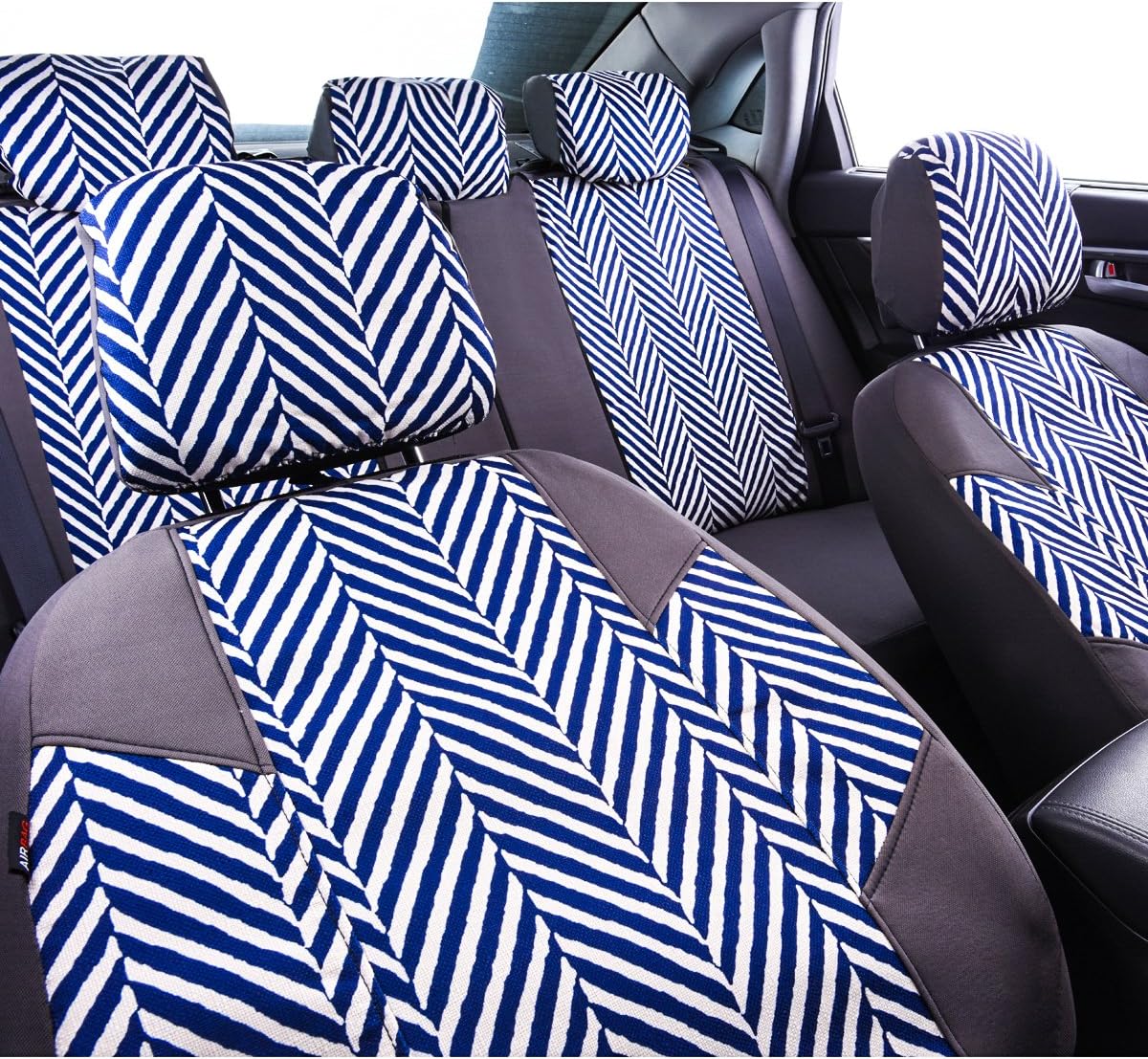 OUTLETS Sporty Full Set Universal Car Seat Cover,Airbag Compatible, Fit for Suvs,Vans,Sedans(Black with Blue)