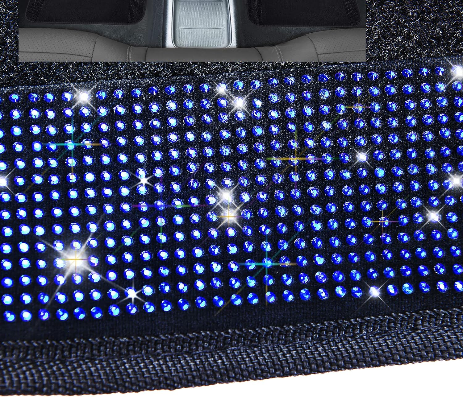 CAR PASS Bling Car Floor Mat & Leather Car Seat Cover, Bling Crystal Diamond Sparkly Glitter Anti-Slip PVC Heel Pad Automotive Universal Fit for SUV Sedan Car Van for Girl Cute Women