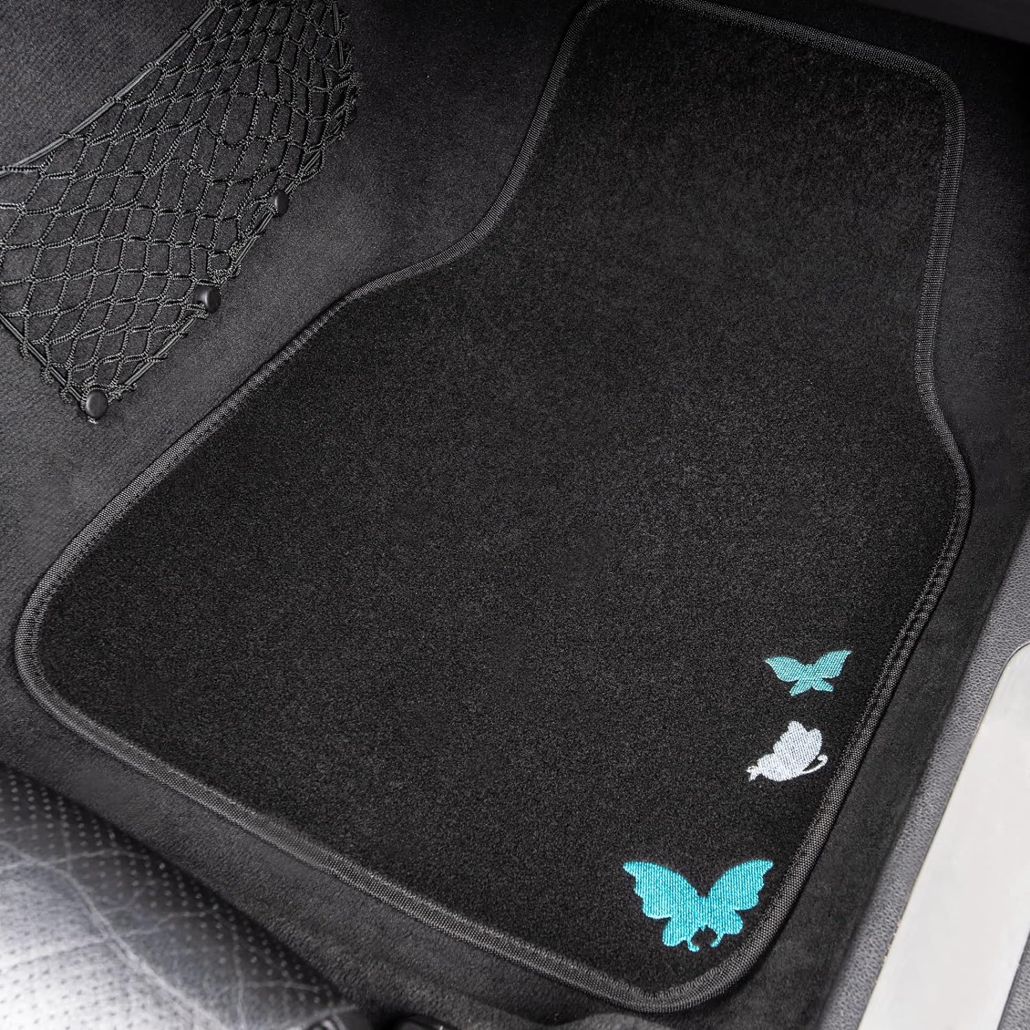 CAR PASS Universal Flying Butterflies Colorful Embroidery with Heel Pad-Waterproof-Anti Slip Nibs,Car Floor Mats for Women Cute Girly,Fit Automotive,SUVS,Sedan,Vans(Black Purple Unique Color Change)