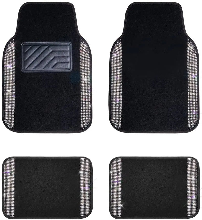 Auto Drive 2PC Rubber Floor Mats Diamond Plate Grey - Universal Fit