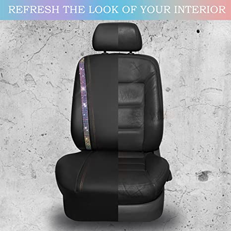 Bling Car Seat Cover Shining Rhinestone Diamond Bucket Universal Two Front Faux Leather Seat Covers-Multicolor