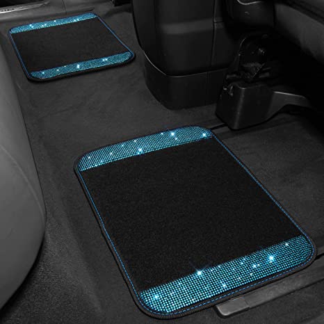 Bling Rhinestones Diamond Universal Waterproof Car Floor Mat-Lake Blue