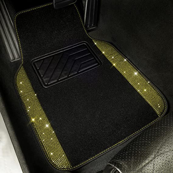Bling Rhinestones Diamond Universal Waterproof Car Floor Mat-Yellow