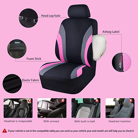 Line Rider Sporty Cloth 11PCS Universal Fit Car Seat Cover-Pink