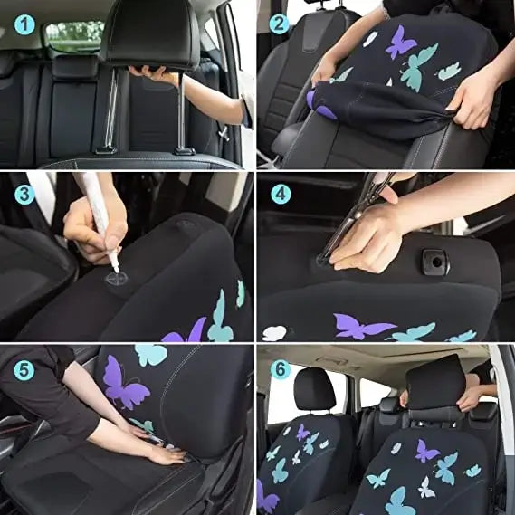 Universal Pretty Flying Butterfly Car Seat Covers Full Set Fit for Women