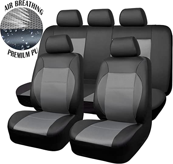 11 Pieces Leather Universal Car Seat Covers Set-Black and Gray