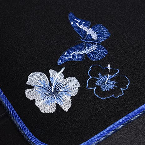 Embroidery Butterfly and Flower Universal Fit Car Floor Mats, Fit for Suvs,Sedans,Trucks,Cars, Set of 4-Blue Butterfly Flower