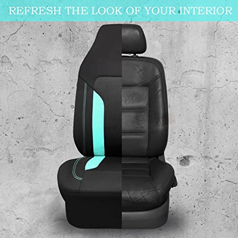 Breathable Sporty Car Seat Covers Airbag and Rear Split Bench 3 Zipper Compatible-Black Mint