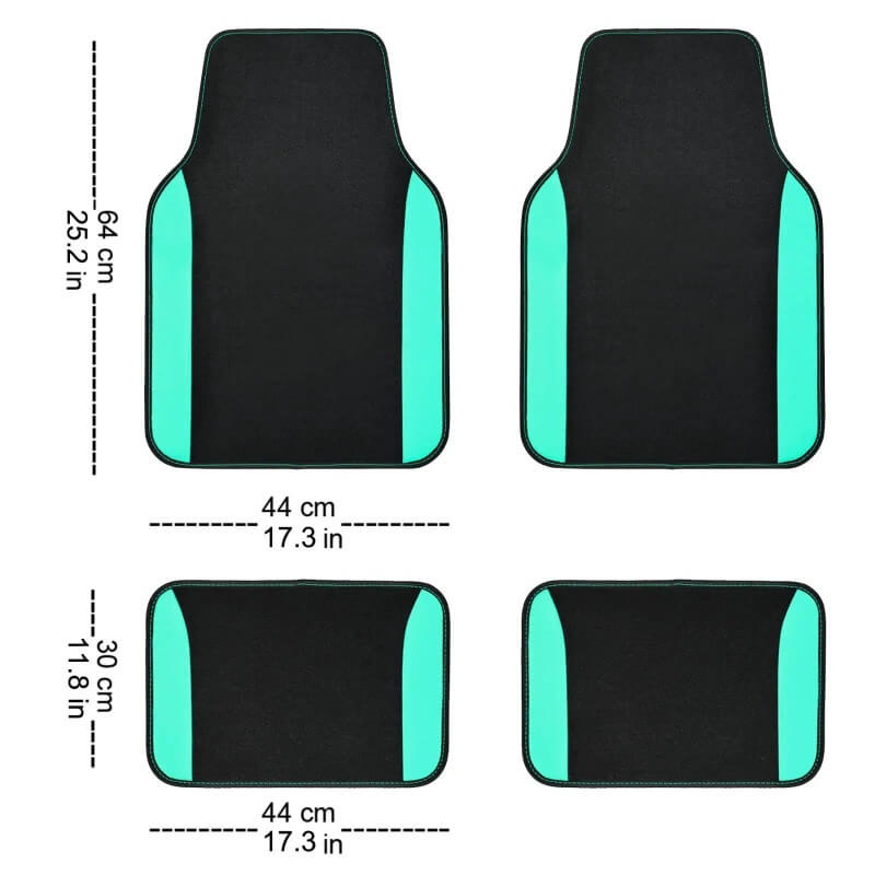 New Carpet Car Floor Mats 4 Pc Set for Cars Trucks SUVS with Heel Pad  -Front and Rear Mats Universal Classic Matching Heel Pad (Black)