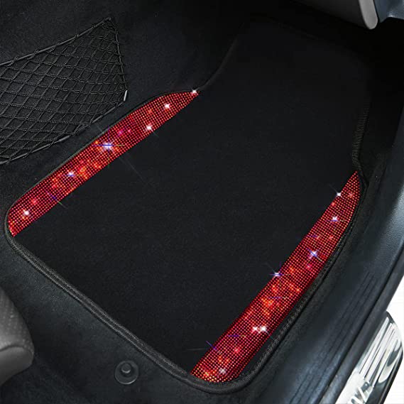 Bling Rhinestones Diamond Universal Waterproof Car Floor Mat-Red