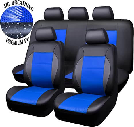 11 Pieces Leather Universal Car Seat Covers Set-Black and Blue