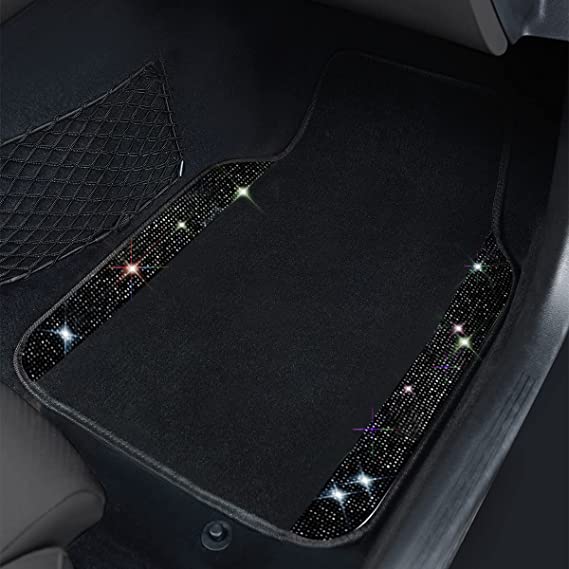 Bling Rhinestones Diamond Universal Waterproof Car Floor Mat-Black